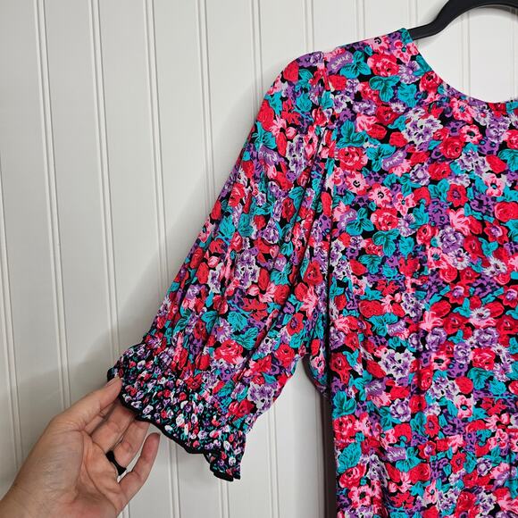 Rixo x Target Pink Multi Floral Ruffled Mini Dress Size 6 Wedding Guest Summer - Picture 4 of 9